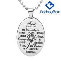 Silver Tone Stainless Steel English Serenity Prayer Pendant Necklace