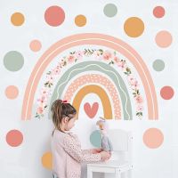 Rainbow Flower Wall Stickers Boho Polka Dots Wall Decal Vinyl for Room Kids Nursery Playroom Classroom Wall Decor