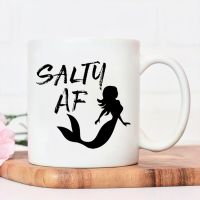 Salty AF Salt Water Mermaid Mug Beach Girl Water Cup Unique Graphic Print Ceramic Mug Nordic Coffee Cups with Big Handrip