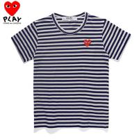 Original COMME Des Garcons CDG Play Ready Stock Hight Quality Pure Cotton Short-Sleeved Cross StripeT-Shirt Single Heart Soft Comfortable Casual Fashion Style