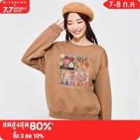 GIORDANO Women Geto2.Net Series Sweatshirts Chunky Fleece-Lined Casual Sweatshirts Simple Print Oversize Sweatshirts 99392136