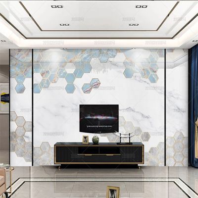 【CW】 luxury hexagonal geometry marble Jazz white wallpaper TV background wall living room mural dining bedroom