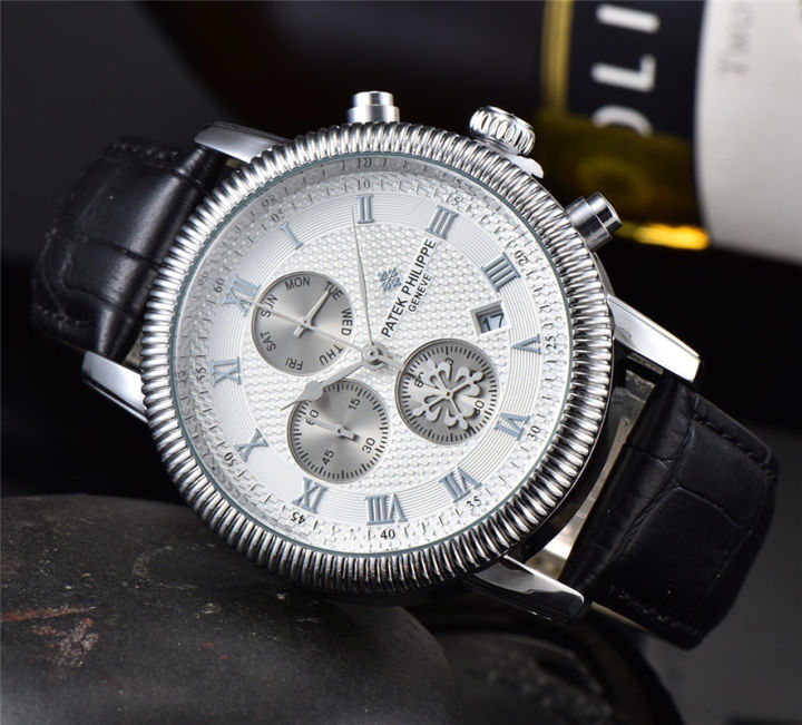 เงิน-ดำ-นาฬิกาผู้ชายสายหนังผู้ชายนาฬิกาควอตซ์แฟชั่น-casual-ตัวเลขโรมันนาฬิกา5สี