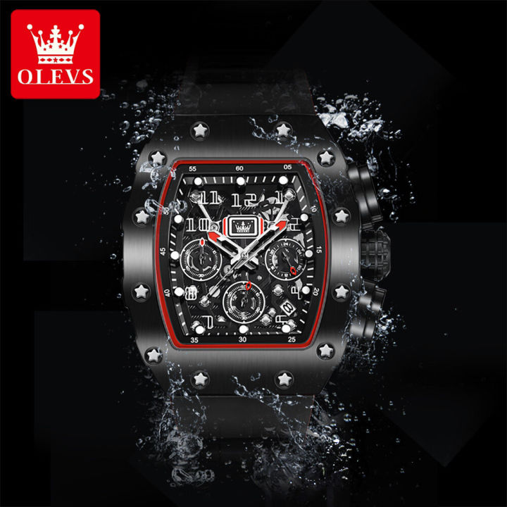 olevs-นาฬิกาสำหรับผู้ชาย-นาฬิกาแฟชั่นทรงสี่เหลี่ยมหรูหรากันน้ำเหมาะเป็นของขวัญสำหรับผู้ชายสายซิลิโคนควอตซ์อเนกประสงค์