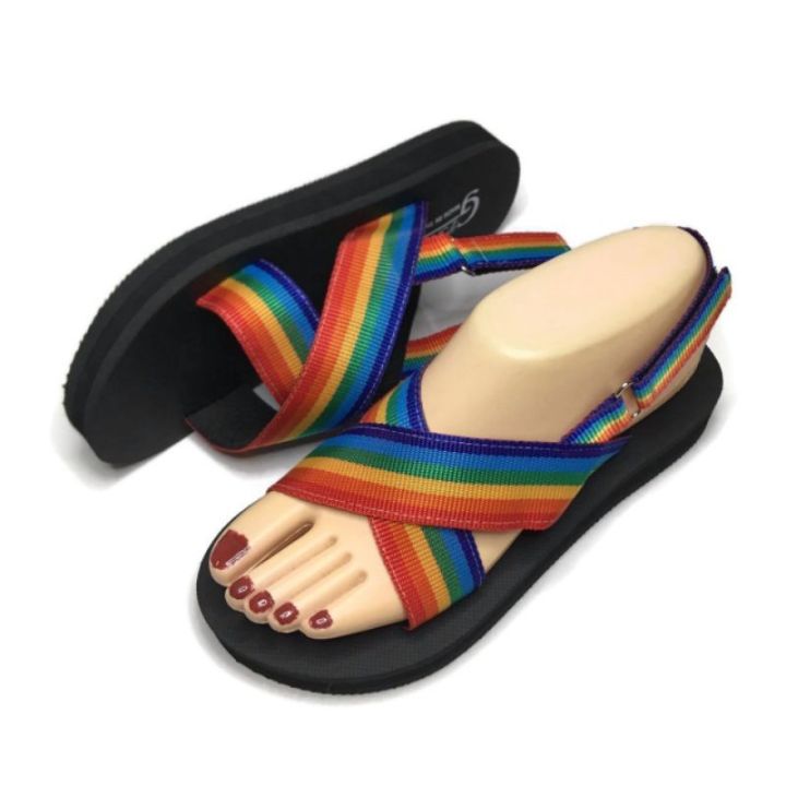 รองเท้าแตะรัดส้น-x-cross-gf-37-black-rainbows-พื้นหนาใส่กระชับ-รองเท้าแตะรัดส้น-รองเท้ารัดส้น