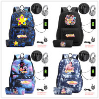 2 pcslot Steven Universe Crystal Gems canvas backpack with Pencil case School Bag usb charging shoulder bag Laptop sport bags