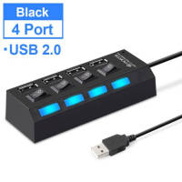 USB 2.0 High Speed 4 Port Power On/Off Switch LED Hub For PC Laptop Notebook