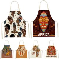 Nordic African Style Adult Apron Kitchen Cartoon Avatar Women Baking Waist Bib Home Cooking Brief Sleeveless Pinafore Tablier Aprons