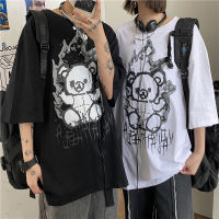 Men T Shirt Goth Y2K Harajuku Anime Cartoon Graphic Print Plus Size Short Sleeve Cotton T-shirt Vintage Korean Black Clothes Top