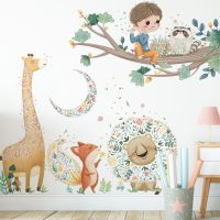 Cute cartoon stickers Giraffe lion fox wallpaper Childrens room kindergarten Wall Sticker Wall stickers for big trees