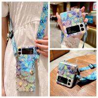 HOCE เคสด้านหลังลายดอกไม้,เคสโทรศัพท์ครอสบอดี้สำหรับ Samsung Z Flip5 3 4 5G ลายดอกไม้ Zflip4 Flip3แฟชั่นลายดอกไม้