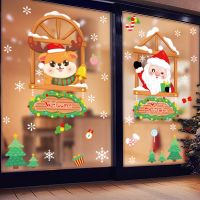 Christmas Decoration Window Stickers Xmas Decor For Home Mall Glass Window Stickers Santa Elk Snowflake Electrostatic Stickers