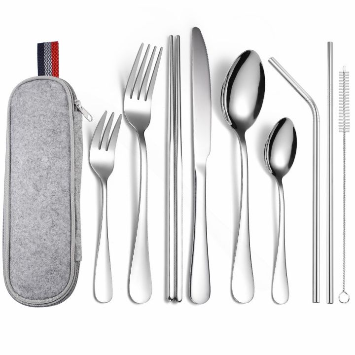 portable-cutlery-set-stainless-steel-tableware-portable-case-fork-spoon-knife-travel-dinner-set-bag-cutlery-set-9-pc-dropshiping-flatware-sets