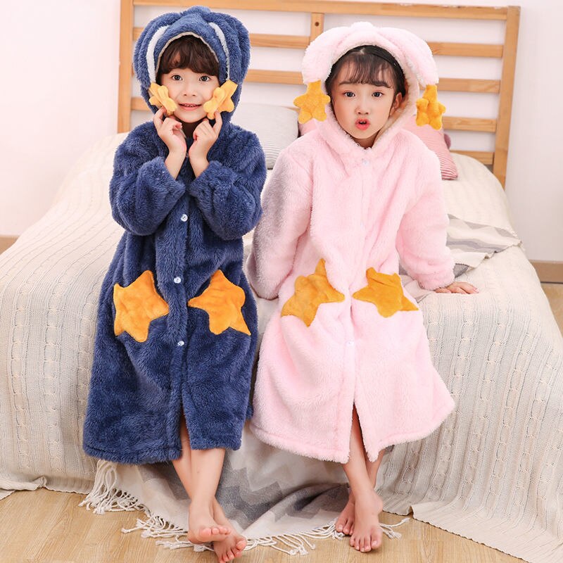 Toddler Baby Winter Soft Flannel Bathrobes Infant Girl Boy Cute Kimono Robe Long Sleeve Warm Pajamas Nightgowns 