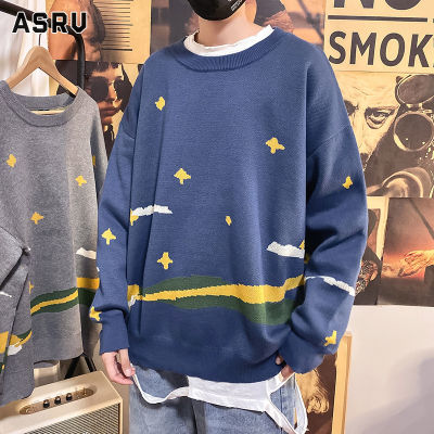 ASRV เสื้อกันหนาว ผช เสื้อกันหนาว ผู้ชาย สเวตเตอร์ชาย sweaters for men เสื้อสเวตเตอร์แขนยาวสวมหัวเสื้อสเวตเตอร์ลำลองทรงหลวมของคอกลมผู้ชายคุณภาพสูงสไตล์ญี่ปุ่นเสื้อแขนยาวผู้ชายวินเทจเสื้อกันหนาวแขนยาวของผู้ชาย