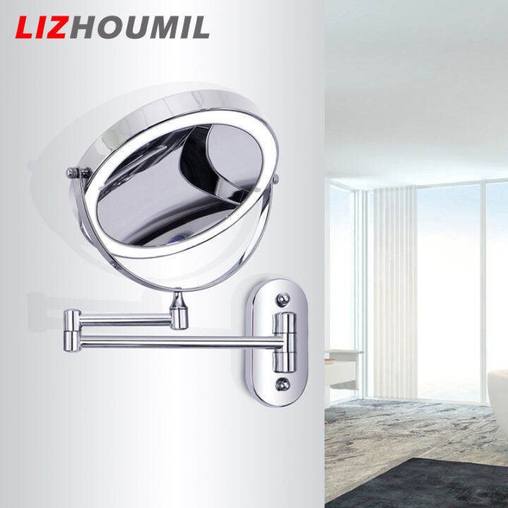 lizhoumil-กระจกสองด้านติดผนังกระจกแต่งหน้า-led-พับได้8นิ้วพร้อมไฟ-แว่นขยาย5เท่า