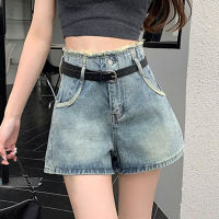 Celana Pendek Denim มีขอบหยาบ,ฤดูร้อนใหม่เอวสูง,หลวมกระชับสัดส่วนและกางเกงขากว้างอเนกประสงค์จับคู่กับกางเกงขาสั้นเข็มขัด