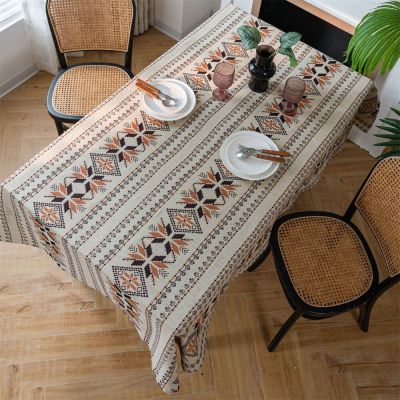 Vintage American Oil Painting Style Snowflake Jacquard Tablecloth Household Tassel Dining Table Cloth Table Towel Table Cover