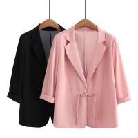 【มีไซส์ใหญ่】Plus Size XL-4XL Womens 3/4 Sleeve Chiffon Blazers Ladies Office-wear Spring Summer Elegant Female Outerwear