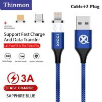 Thinmon 3 in 1 แม่เหล็กแสงประเภท-C ไมโครสาย USB เคเบิ้ลไนล่อนถักสายโทรศัพท์มือถือสำหรับ LED แม่เหล็กชาร์จสายเคเบิ้ลสำหรับ Apple Android