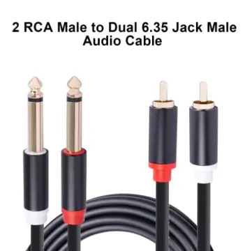 3m 2 RCA PHONO Male to 2x 6.35mm ¼ Jack Plug Cable Lead Mono 6.3