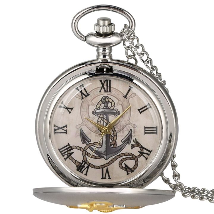 แฟชั่นเงินเชือก3d-สีบรอนซ์-เงินสร้อยคอเรือใบนาฬิกาควอตซ์กระเป๋านาฬิกาสายโซ่จี้ประณีตของขวัญของสะสม