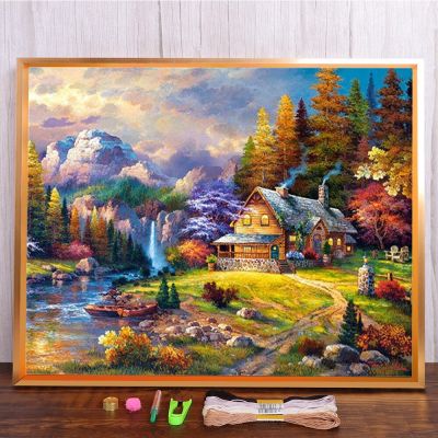 Meian 2022 New Pastoral Scenery Painting Cross Stitch Kits Country  Life Pattern Handmade Embroidery Kit 11CT DMC Printed Canvas Needlework