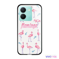 Volans เคสสำหรับ Vivo Y36 Y36 5G น่ารักสำหรับเด็กผู้หญิงอินสตาแกรมยอดนิยมเคสฟลามิงโกสีชมพูสัตว์เขตร้อนฝาหลังกระจกเทมเปอร์กันกระแทก