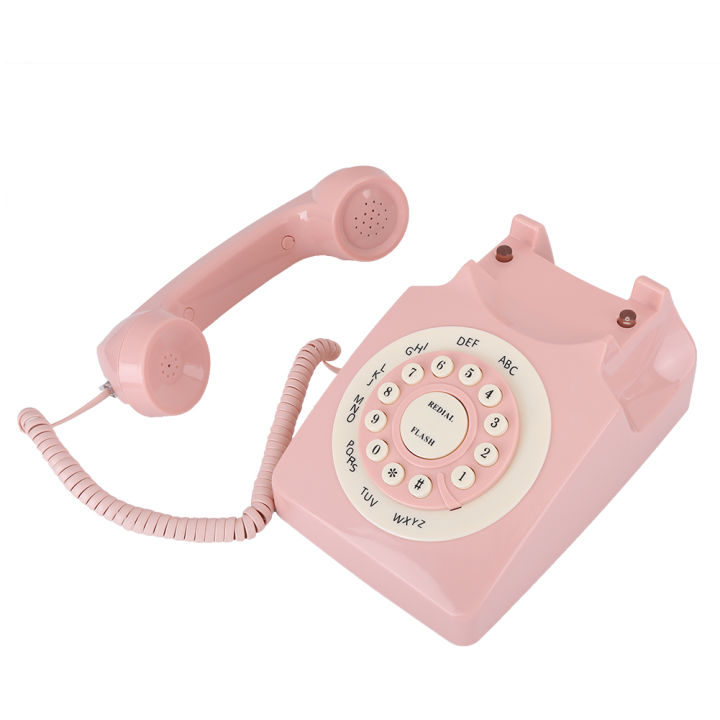 โทรศัพท์แบบมีสายโทรศัพท์พื้นฐานวินเทจสีชมพูสำหรับสำนักงานบ้าน