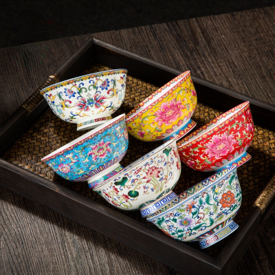 Jingdezhen enamel ceramic bowl Chinese tableware bone china rice bowl Handmade beautiful flower pattern Porcelain bowl gift