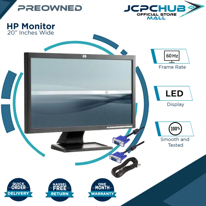HP Monitor 20 Inches LED Wide Type Monitor Black with Free Power Cable