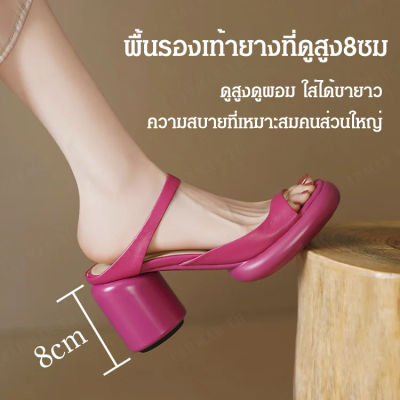 carmar รองเท้าส้นสูงหัวกลมสไตล์เกาหลีใหม่สำหรับผู้หญิง รองเท้าแตะสุดเท่ห์ชุดใหม่