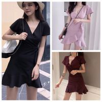 COD DSTGRTYTRUYUY Sexy Summer Autumn Dress Beach Irregular Short Dress Women V Neck Long Sleeve Dress Vestido