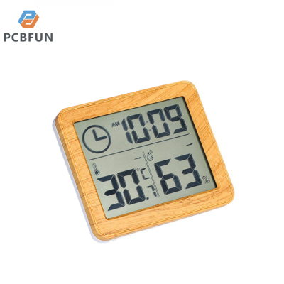 pcbfun นาฬิกาตั้งโต๊ะลายไม้ไผ่ปฏิทินอัตโนมัติอุณหภูมิดิจิตอลเทอร์โมนาฬิกาแขวนผนัง LCD ขนาดใหญ่