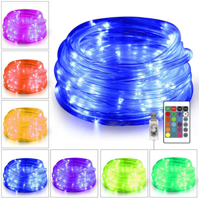 16 Color Changing Rainbow Tube String Light Usb Remote Control Fairy Garland Holiday Waterproof Outdoor Wedding Christmas Decor