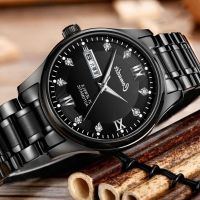 ---Fashion mens watch238814● Price of hot style calendar quartz watch mens double waterproof package edge steel with a complete set of business wrist watches set auger