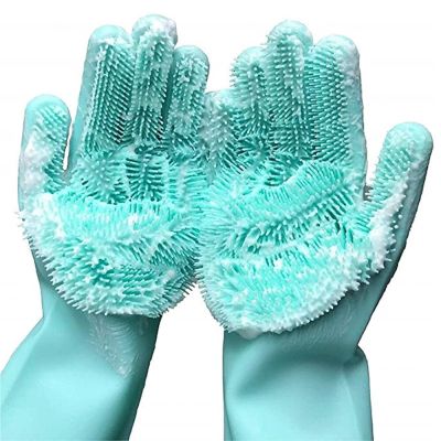 Magic Silicone Dishwashing Scrubber Reusable Dish Washing Gloves Sponge Rubber Scrub Gloves for Kitchen Bathroom Pet Car 1 Pair Safety Gloves