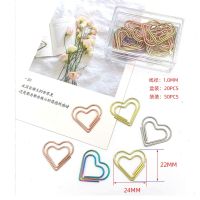 50pcs/set heart Bookmark Metal Paper Clip Decor Rose Gold Colorfur Book Note Decoration Binder Clip Stationery