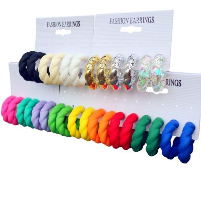 【YP】 Korean 3 Pair/Set Twisted Hoop Earrings Dopamine Color Screw Thread C-Shaped Drop Earring for Jewelry Sets