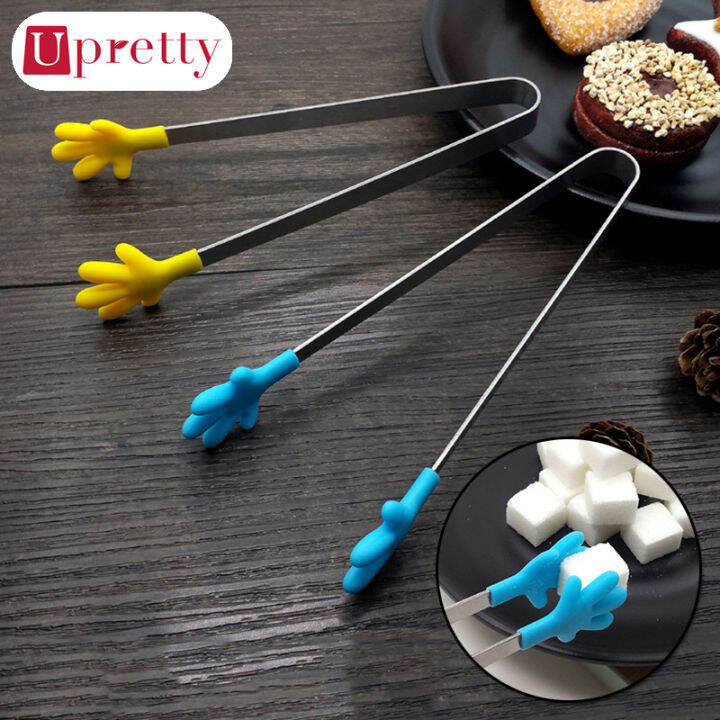 Upretty Hand Shape Silicone Tongs Heat Resistance Stainless Steel Mini