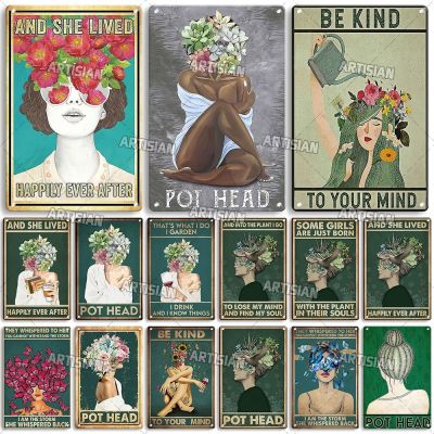 Artisian Be Kind To Your Mind Metal Sign Pot Head Tin Plate Girl Decorative Poster Wall Decor Garage Bar Pub Club Hotel Kitchen Baking Trays  Pans