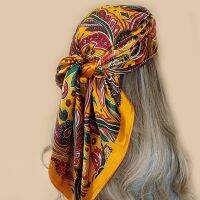 2022 New 90x90cm Retro Brand Women Silk Scarf Bandanna Fashion Bohemian Pattern Square Hijab Lady Wrap Headband foulard muffler