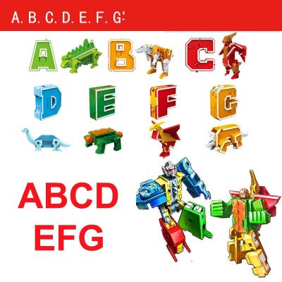 26 GUDI English Letter Alphabet Transformation Robot Dinosaur Deformation Animal Action Figure Learn A-Z Building Block Toys Set