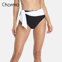 Charmo Women Swimming Briefs Bottom Belt Color Block High Waist Bikini Tankini Bottom