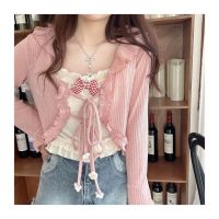 Short Coat Women Spring Summer Japanese Soft Girl Cute Ruffled Lace-Up Cardigan Sunscreen