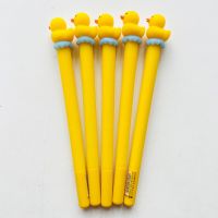 ปากกาโรลเลอร์บอลทำจากซิลิโคนเครื่องเขียนสำนักงานสีดำ1x เป็ดสีเหลืองน่ารัก