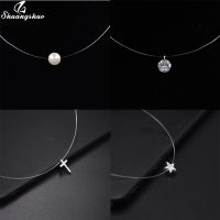 Fashion Women Choker Invisible Fish Line Crystal Necklace Pendants Neck Zircon Girls Clavicle Chain Lady Feminino Collar Satr