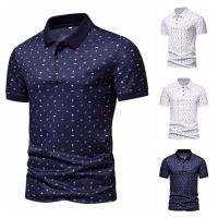 HOT14★Summer Mens Trend Polo Shirt Thin Print Color Block Stripe Short Sleeve Lapel Soft T-shirt Quick Drying Sports Joggers Tops