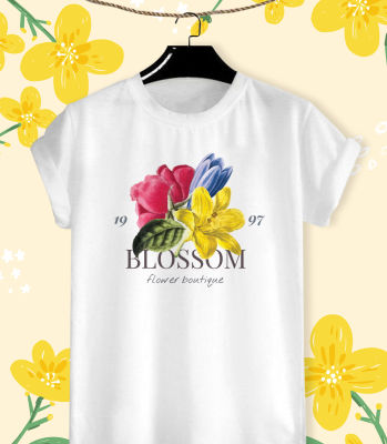 เสื้อยืดลาย Floral ดอกไม้ฤดูร้อน  สีสันสดใส ใส่สบาย ไม่ยืดไม่ย้วย