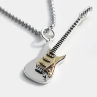 Retro Hip Hop Rock Punk Wind Electric Guitar Pendant Necklace for women and men Rings Festival Gifts Couples Jewelry Accessories